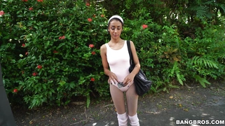 Ariana Aimes shows her tits on the street for money