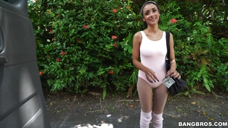 Ariana Aimes shows her tits on the street for money