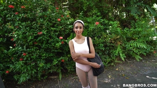 Ariana Aimes shows her tits on the street for money