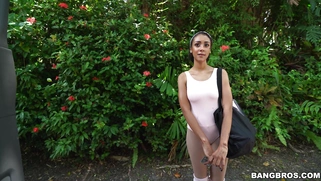 Ariana Aimes shows her tits on the street for money