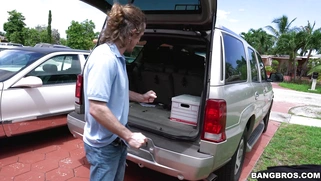 19yo blonde Aubrey Sinclair sucking the hard prick outdoors