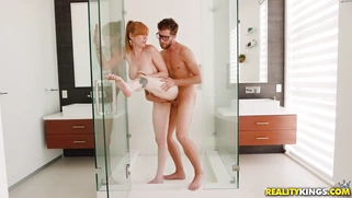 Lauren Phillips gets hairy pussy banged standing