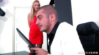 Lindsey Olsen teasing her boss by showing him her cunt