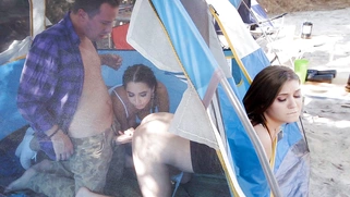 Jojo Kiss and Karlee Grey have threesome fun in the tent