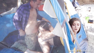 Jojo Kiss and Karlee Grey have threesome fun in the tent