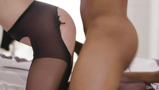 Lily LaBeau in ripped pantyhose is doggystyled by black dude