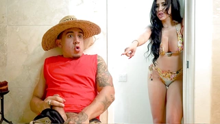 Valerie Kay caught Bruno jerking off and started sucking him