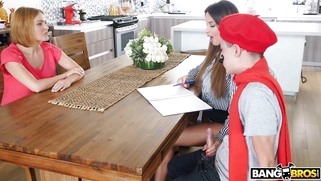 Anissa Kate handjobs her pupil and his mom is none the wiser