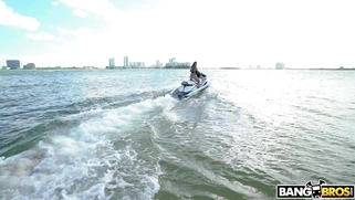 Kelsi Monroe rides the jet ski and shows off her amazing ass