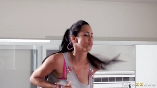 Isis Love dancing and stripping on the kitchen table