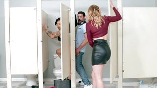 Giselle Palmer caught Honey Gold being fucked through the glory hole