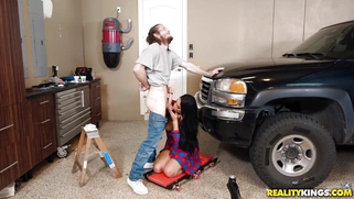 Skyla Novea is sucking Brick Danger's cock and her dad is none the wiser