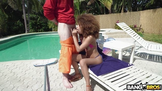 Cecilia Lion orally worships the big white dick