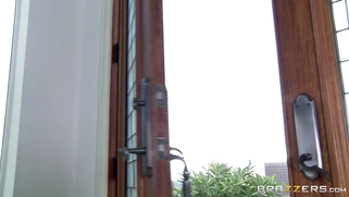 Amy Anderssen in a sexy peignoir seduces a nerd