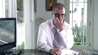 Amy Anderssen in a sexy peignoir seduces a nerd