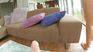 Euro slut Kyra Hot rides a thick suction cup dildo