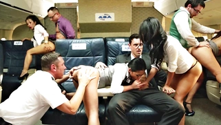 Asa Akira, Cindy Starfall, Kaylani Lei, and London Keyes having orgy on the plane