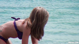 Blonde MILF Athena Angel has the nice time on the beach