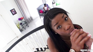 Mya Mays is sucking cock while her BF is playing video games