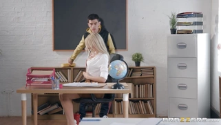 Teacher Amber Jayne gets her big tits worshipped by Jordi