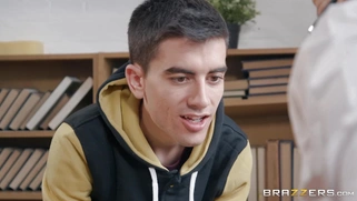 Teacher Amber Jayne gets her big tits worshipped by Jordi