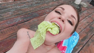 Anastasia Rose getting shaved pussy nailed outdoors