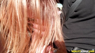 Redhead Victoria Gracen gives blowjob in the car