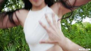 Asian Mi Ha Doan rides the cock with her trimmed twat