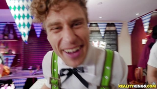 Pristine Edge and Emily Right give blowjob to Michael Vegas